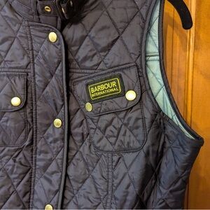 Barbour navy vest with baby blue interior